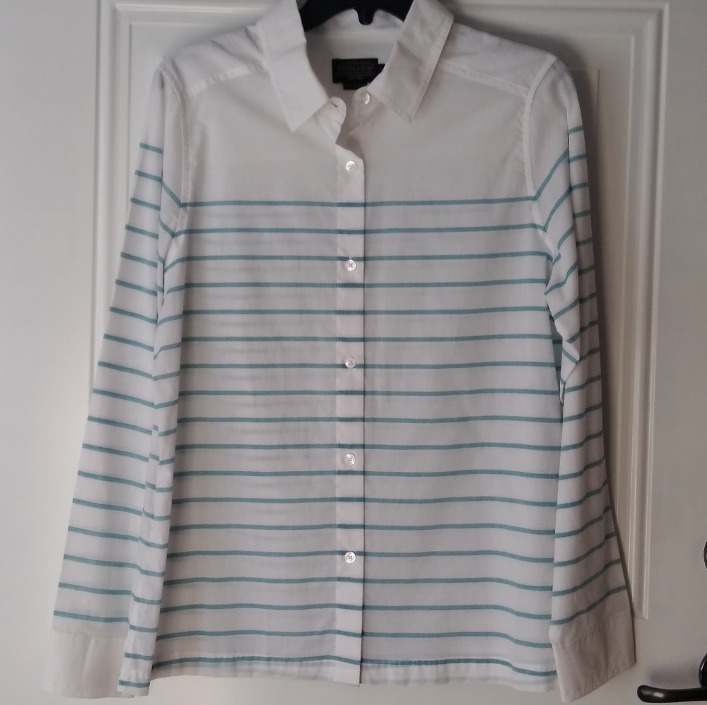 Pendleton Button Down Shirt Aqua Blue Stripe Euc - image 1